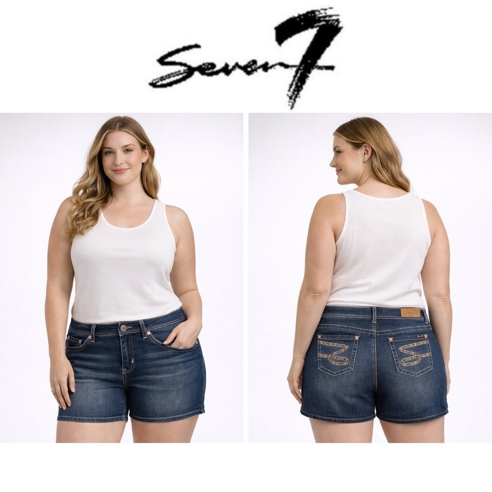 NWOT Seven7 dark wash denim stretch shorts size 12